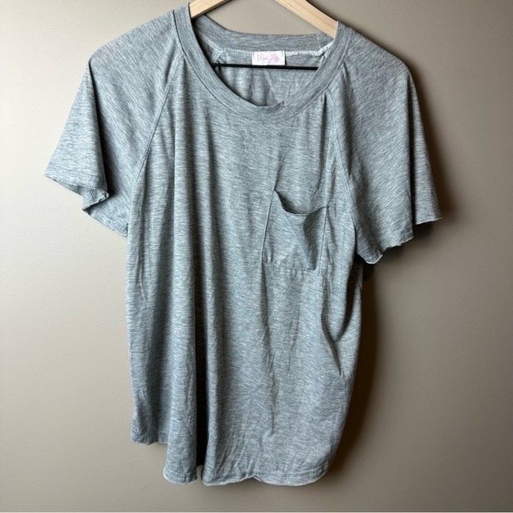 Pink Lily Grey Pocket T-shirt Casual Tee Medium